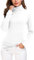 EXCHIC Femmes Solide Ajustée Pulls col Roulé Manche Longue élastique Sweatshirt (M, Blanc)