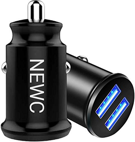 NEW'C Lot de 2, Mini Chargeur Voiture Allume Cigare USB 2 Ports pour iPhone 8/X/7/6s/6/Plus/X/XS/XR/11/12/Pro, Samsung Galaxy S10/S9/S8/S7/S6/Edge/NOTE/Plus, Huawei, Xiaomi, Smartphone,Tablette