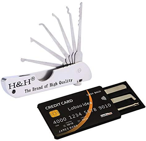 Loboo Idea Credit Card Lock Picking Tool and Portable Folding Jackknife Single Hook Picks Locksmith Tool, Professional Locksmith Tool Set for Training Practice, Beginner, Lock Picking