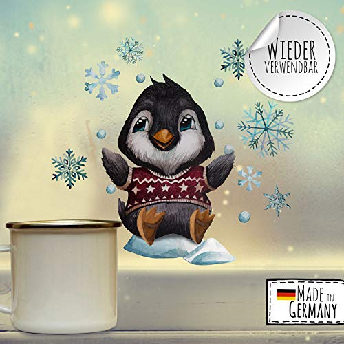 Fensterbilder Weihnachten Fensterbild Pinguin Schneeflocken wiederverwendbar Fensterdeko Winter Kinder bf79 - ausgewählte Größe: *5. Pinguin*