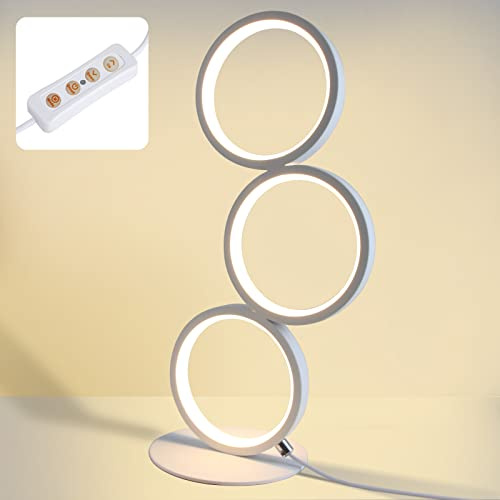 GBLY Led Tischlampe Dimmbar Nachttischlampe Touch Modern Design | Tischleuchte Metall Deko Ring Schreibtischlampe Weiß Kreis Aluminium Leselampe für Wohnzimmer Schlafzimmer Arbeitszimmer Büro