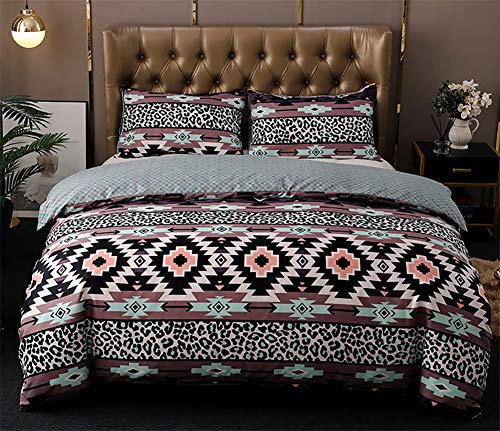 Nyescasa Wendebettwäsche Bohemian 200x220 cm Indisch Boho Stil Schwarz Grün Bettwäsche 3 Teilig 100% Mikrofaser Böhmisch Bettbezug mit Reißverschluss und Kissenbezug 80x80