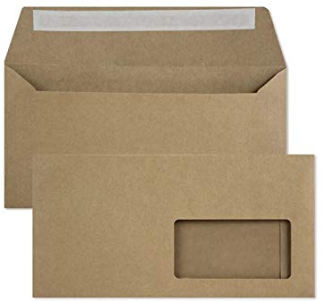 Netuno 500 Sand-Braun DIN lang Kraftpapier-Briefumschläge mit Fenster (rechts) 110x220 mm 100g ökologische Briefkuverts gerade Klappe hochwertige Umschläge Natur DL braune Briefhüllen Recycling