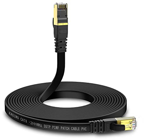 KASIMO Cat 8 Flat Ethernet Cable 3M Internet LAN Cable 40Gbps 2000MHz High Speed Network Patch Cable SSTP Ethernet Cord with RJ45 Gold Plated Connector for Router Modem Switch Gaming Xbox