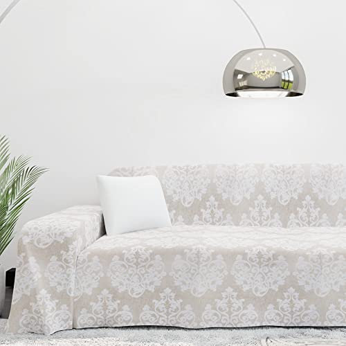 Byour3 - Sofabezug Baumwolle Gemischte 2 3 4 Sitzer Sofa Cover Sofaüberwurf Auch Für Ecksofa L U Form Sofa-Couch Abdeckung Alles Couchbezug Abwaschbar Jacquard (Weiß Beige Damast, 3 Sitzer)
