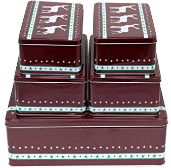 Posten Börse Gebäckdose 5er Set eckig rot Weihnachtsmotiv Rentier Metall