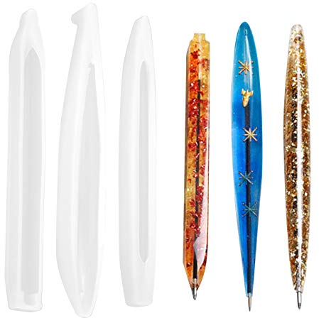 Jinlaili 3 Stück Harz Stifteform Kugelschreiber Resin Form, Stiftform Harzformen Casting Formen Stift Gießform, Silikonform Stifte Gießform, Resin DIY Harz Casting Formen für Lehrer Schüler Geschenk