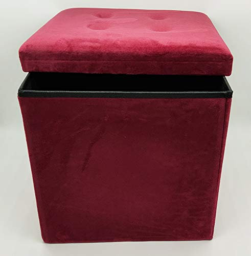 BOX Soft Velvet Diamante Ottoman Folding Storage Footstool Seat 2 size (wine red, Double 38x76x38cm)