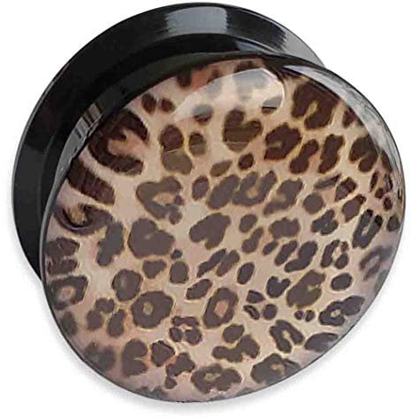 viva-adorno 1 Stück Flesh Plug Tunnel Acryl Schraubverschluss Leopard Animal Print 4-24mm Z554, D1 24mm