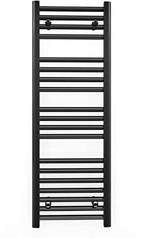 Myhomeware 300mm Wide Straight Black Heated Bathroom Towel Rail Radiator For Central Heating Designer UK (300 x 1000mm)