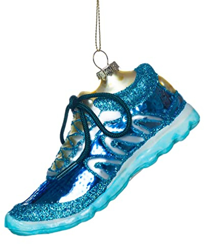2 Pack Glass Running Shoes Christmas Ornaments for Christmas Tree Decorations, Hanging Decorative Hand Painted Blown Glass Sports Shoe Sneaker Trainer Xmas Ornaments for Runners