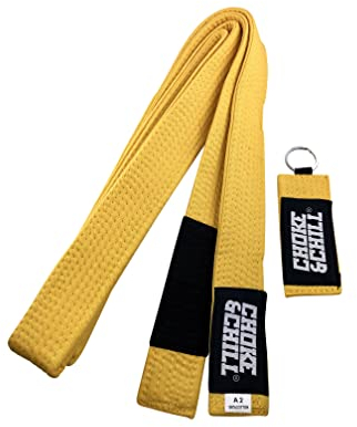 Choke&Chill BJJ Brazilian Jiu-Jitsu Belt Gürtel mit Schlüsselanhänger Erwachsene Kinder Luta Livre (Gelb, A4)