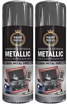 Classic Signature - 2 x Metallic Gun Metal Grey Spray Paint 400ml Multi-Purpose Use, Spray for Metal and Wooden Furniture, Ornaments, Decorative Items and Much More for Interior & Exterior