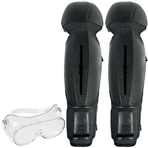 SPARES2GO Knee & Shin Guards for Chainsaw (One Size, Black) + Safety Goggles