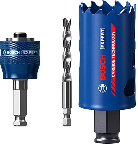 Bosch Professional 1x Expert Power Change Plus Lochsäge-Systemadapter (Ø 7,15 mm) + 1x Expert Tough Material Lochsäge (für Holz mit Metall, Ø 38 mm, Zubehör Schlagbohrmaschine)