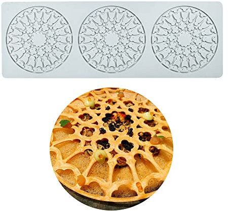 Tapis de dentelle de fondant en silicone, moule d'empreinte artisanale de sucre décoration de cuisine moléculaire de gâteau comestible, 3 trous Forme de fleur ronde