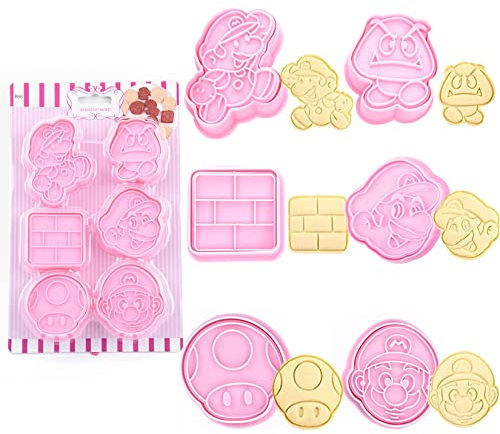 YongHang 6 Stück Ausstechformen Set 3D Ausstecher Kinder Wiederverwendbar Kunststoff Stempel Keksausstecher für Kekse und Brot Tortendeko Kindergeburtstag Party DIY Backen