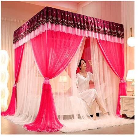 Betthimmel Luxus Betthimmel Moskitonetz, Prinzessin Zimmer 4 Eckpfosten Etagenbett Vorhang Mit Ständer Für Erwachsene Mädchen Schlafzimmer Dekor (Color : Pink-2, Size : 180X200cm/71X79inch)