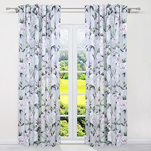 SCHOAL Gardinen mit Kräuselband Blickdichte Vorhänge Landhaus Fensterschal Wohnzimmer Gardinenschal mit Blumen Muster 1 Stück BxH 135x245cm