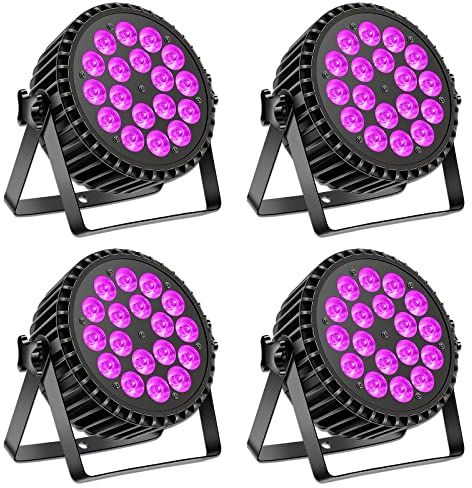 4pc 200W UV Licht 18LEDs Par Strahler 4 in 1 Led Scheinwerfer Bühnenlicht DMX512+RGB und 8 Kanälen mit Par Licht Infinite Mixing/Rainbow Effect für Stage DJ Party Show Bar Halloween Weihnachten