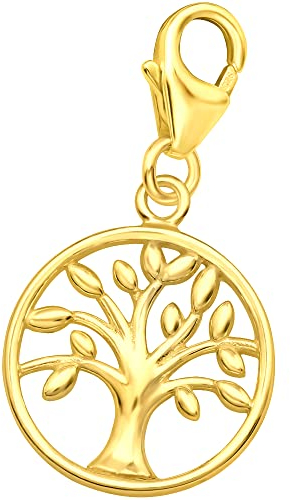 Limana Damen Mädchen Charm Karabiner Anhänger echt 925 Sterling Silber Lebensbaum (Gold)