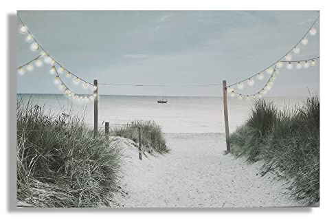 Art For The Home Shore Stroll LED Printed Canvas - Natural Wall Art - Framed LED Canvas - Traditional Shore & Lights Photographic wall art - Smooth texture - Cover for small cracks and imperfections