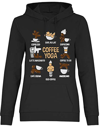 wowshirt Damen Hoodie Coffee Yoga Arbeit Arbeitskollege Chef Job Büro, Größe:XL, Farbe:Black
