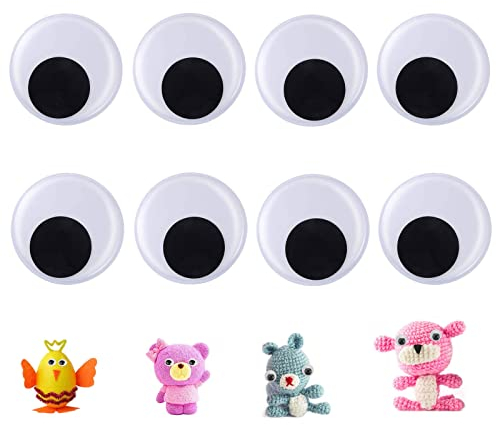 Selbstklebend Wackelaugen, 8 Stück Wiggle Googly, 40mm Kulleraugen Selbstklebend für Scrapbooking Kunsthandwerk Zubehör