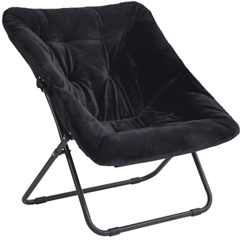 Tiita Untertassenstuhl ohne Ottomane, weicher übergroßer Klappstuhl aus Kunstfell, weicher pelziger Loungesessel, Mondstuhl mit Metallrahmen für Schlafzimmer, Wohnzimmer, Wohnheim, Garten und Hof