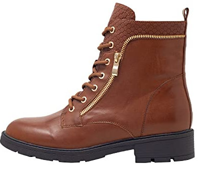 Fitters Footwear That Fits Damen Stiefelette Perunscha Lederimitat Schnürstiefelette mit Reißverschluss Übergröße in brandy, Schuhgröße:43