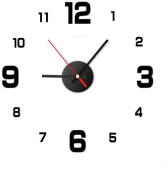 Reloj de Pared Silencioso y Adhesivo. Reloj Decorativo de 40 cm de diámetro. Moderno, sin Marco, para Pasillo para Salón, Oficina, Dormitorio, Cocina. Pila Incluida! Negro.