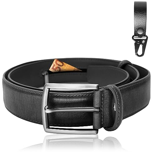 BLAINDERS - Cintura Portasoldi Nascosta per Viaggio, Cintura in Pelle con Portafoglio Interno per Uomo e Donna, Adatto a Tutte le Cinture. Moschettone in Pelle incluso di Gratuito. (Nero)