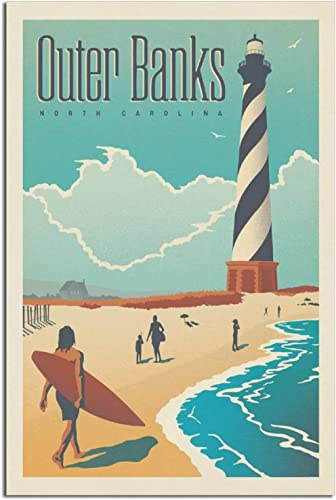 WEYUE Lienzo póster Póster de viaje Retro de Outer Banks, carteles de pared de lona, ​​decoración de habitación, pinturas decorativas Sin marco 50x75cm