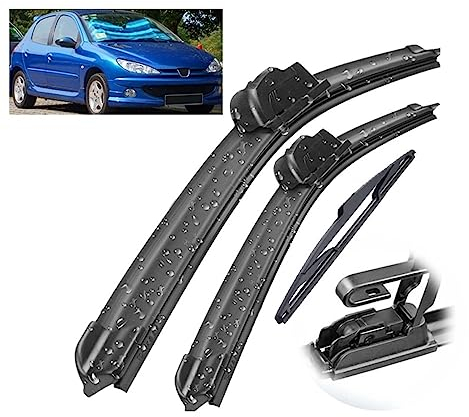 Juego de escobillas limpiaparabrisas delanteras y traseras compatible con Peugeot 206 Hatchback 2001-2006 parabrisas ventana 261614