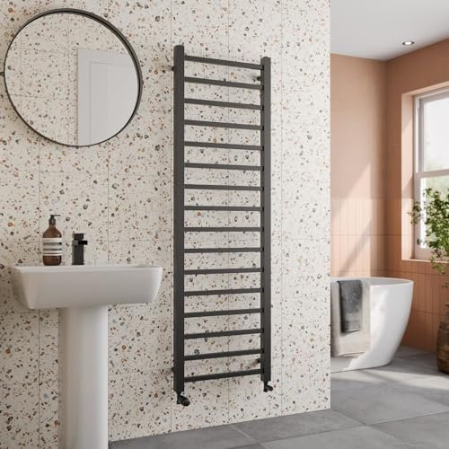 Solaro® 1600 x 500mm Square Bar Straight Heated Towel Rail Radiator Modern Central Heating Bathroom Warmer Wall Mounted Ladder Rad, Matt Black