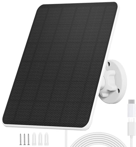 Panneau Solaire 6W pour Caméra de Sécurité, Surveillance DC 5V Rechargeable, Sonnette de Porte et Éclairage Extérieur avec Port USB/USB-C, IP65, Câble de 3m (1 Pack)