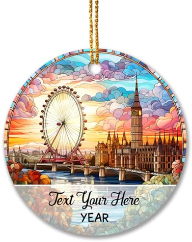 Christbaumschmuck Keramik Weihnachtsanhänger Anhänger Weihnachtsbaumschmuck Hängende Ornamente Weihnachtsdeko Personalisiertes London Millennium Wheel, London Millennium Wheel Souvenir, London