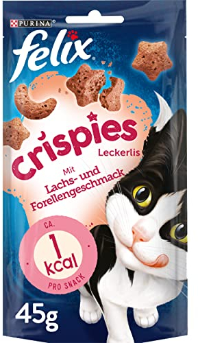 PURINA Felix Crispies o smaku łososia i pstrąga, przekąski dla kotów, 8x45 g(360g)