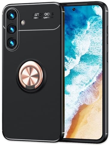 NALIA Ringhülle für Samsung Galaxy S24 - Hülle, Rose Gold | Integrierte Metallplatte, Erhöhter Kamerarand als Linsen-Puffer, Flexibles TPU, Anti-Fingerabdruck-Finish