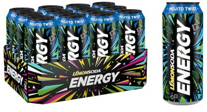 Lemonsoda Energy | Mojito Twist, Energy Drink al Gusto Mojito, 12 Lattine da 50 cl, con Lime e Menta, Mix di Vitamine e Caffeina