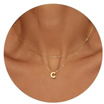 GIFT4U Kette mit Buchstaben Damen,14K Gold Vergoldet Halskette mit Buchstaben C Damen Gold Namenskette Verstellbar Initialen Kette Goldschmuck für Frauen Mädchen