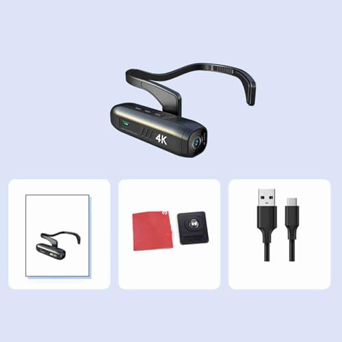 HUIOP head mounted camera 4K 30FPS Head Mounted Camera Wearable WiFi Video Camera Camcorder Webcam 120°Wide Angle Lens -shake Built-in Battery APP Control for Vlog Video Recording