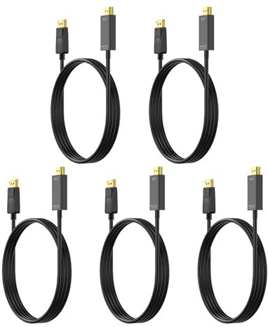 4K DisplayPort to HDMI 3 Feet Gold-Plated Cable 5 Pack, 4K@30Hz, 2K@60Hz, 1080P Full HD, Uni-Directional DP 1.2 Computer to HDMI 1.4 Screen Cable, Compatible with NVIDIA, AMD, HP, Monitor, Desktop