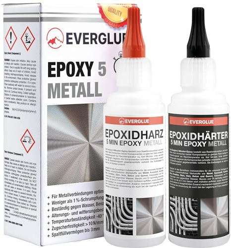 Everglue 2K 5 Minuten Epoxy Flüssigmetall 200g Dosierflaschen 1:1 Schnellhärtender 2 Komponenten Epoxid-Klebstoff für starke und dauerhafte Verbindungen