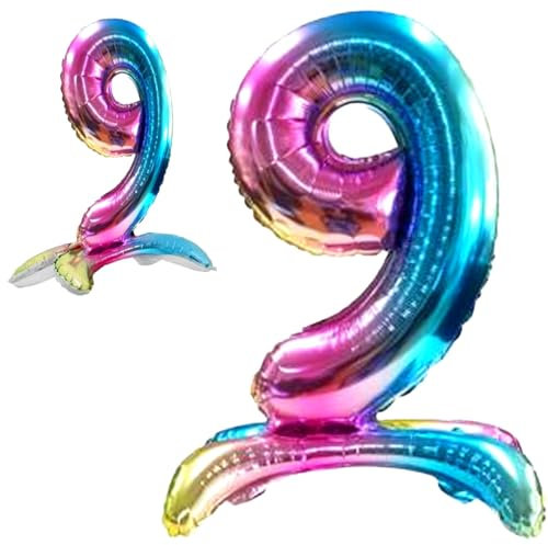 Luftballon 9. Geburtstag Zahl 9 Mehrfarbig Stehende Foil XXL Riesen Folienballon 82cm Geburtstagsdeko Ballon Zahl Deko zum Geburtstag.