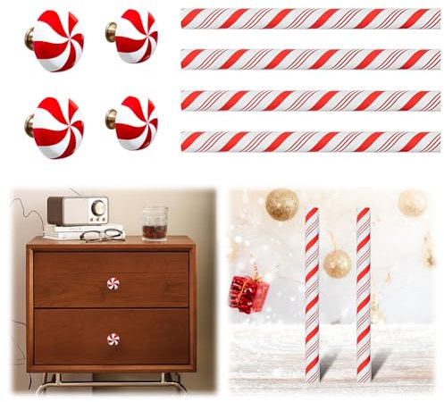 SPEPROECO 8Pcs Christmas Peppermint Cabinet Knob Decorative Door Knob Covers Creative Door Handle Covers for Christmas Home Decoration