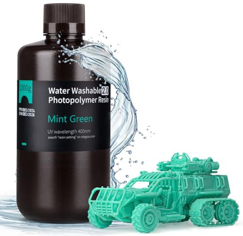ELEGOO Upgraded Wasser Waschbares 3D Drucker Resin 2.0, Schnell Aushärtendes Photopolymerharz für LCD DLP SLA Resin Drucker, 395-405nm UV-Aushärtung 3D-Druckflüssigkeit, Minzgrün 1000g