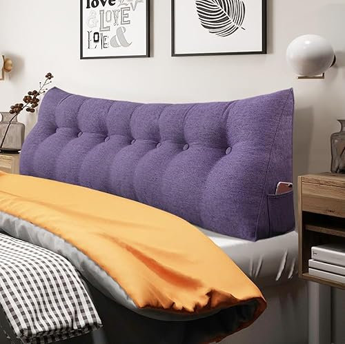 BNCKTRD Kopfende Großes Rückenkissen, Bequemes Lesekissen und Rückenteil im Bett, 2 in 1 Rückenlehne und Kopfkissen, Langes XXL Kissen für Sofa, Couch, Wand und Polster Leinen Grauviolett 200cm