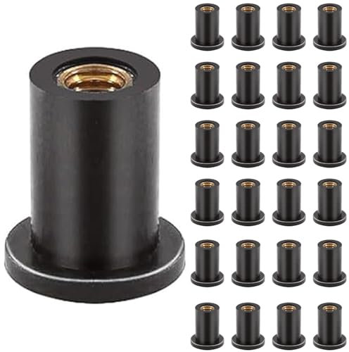 Xiciki 25 Pcs M5 Rubber Well Nuts, Black, Brass & Rubber, M5 Thread, Motorcycle Windshield Nut