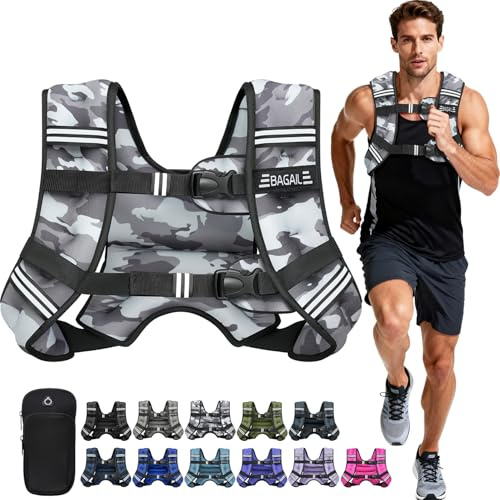 BAGAIL Gewichtsweste für Krafttraining, Brustgröße Verstellbar, Praktische Tasche, mit Eisensand Gefüllte, Ideal für Fitnessstudio-Workouts, Yoga-Training & Aerobic-Übungen, Camouflage, 13.6kg/30lb
